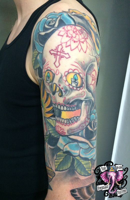Neotraditional Sugar Skull The Pink Elephant Tattoo The Pink